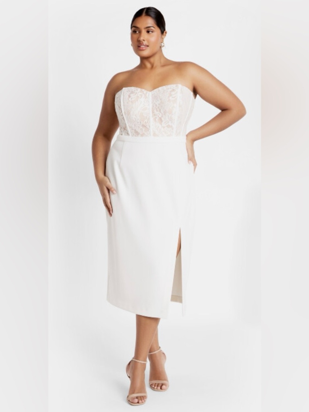 City Chic Ivory Strapless Lace Dress Corset Midi Wedding Bridal Shower Formal